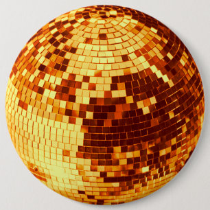 Retro discobal glans glitter goud verjaardag ronde button 6,0 cm