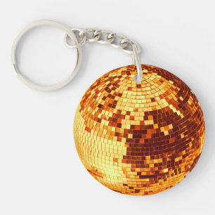 Retro discobal glans glitter goud verjaardag sleutelhanger