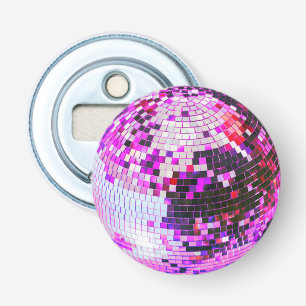 Retro discobal glans glitter roze verjaardag button flesopener
