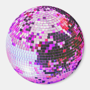 Retro discobal glans glitter roze verjaardag magneet