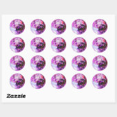Retro discobal glans glitter roze verjaardag ronde sticker (Vel)