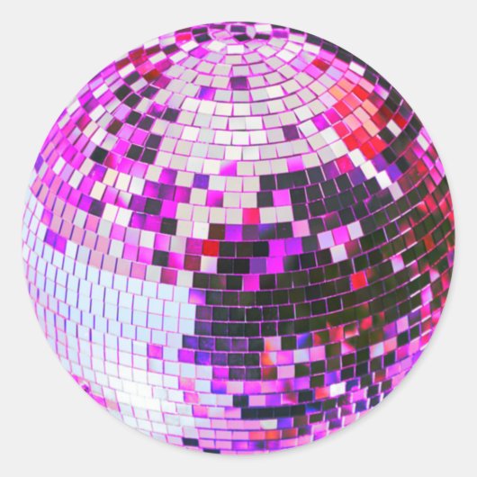 Retro discobal glans glitter roze verjaardag ronde sticker (Voorkant)