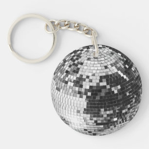 Retro discobal glans glitter zilver verjaardag sleutelhanger