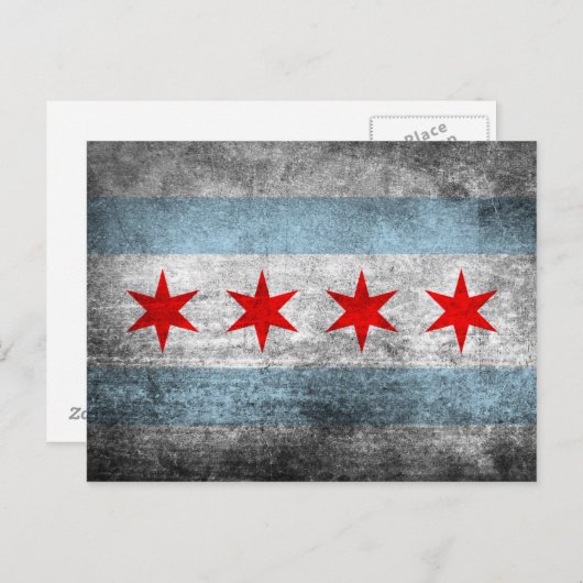 Retro Distress Flag van Chicago Briefkaart (Voorkant / Achterkant)
