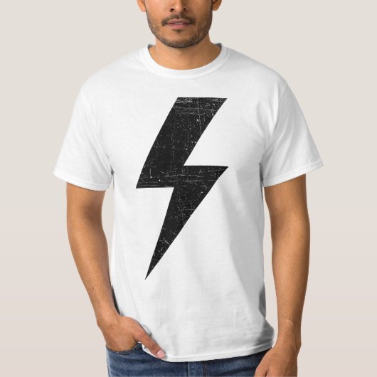 Retro Distressed Bolt Lightning Black T-shirt (Voorkant)