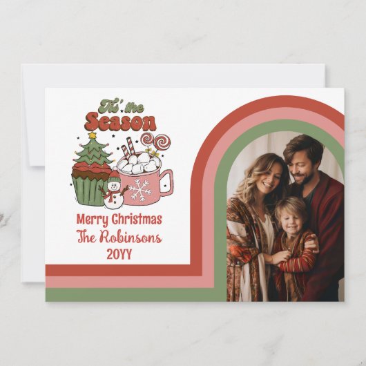 Retro Dit Het Seizoen Vrolijk Kerstfeest Familie F Feestdagenkaart (Voorkant)