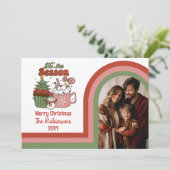 Retro Dit Het Seizoen Vrolijk Kerstfeest Familie F Feestdagenkaart (Staand voorkant)