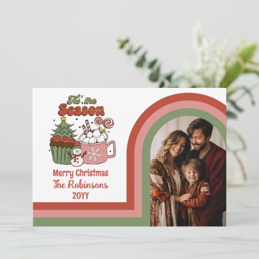 Retro Dit Het Seizoen Vrolijk Kerstfeest Familie F Feestdagenkaart (Staand voorkant)