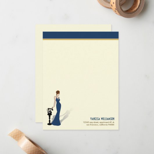 Retro Diva Custom Flat Note-kaarten (marine) Notitiekaartje (Voorkant / Achterkant in situ)