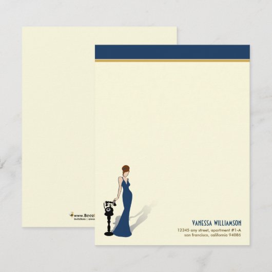 Retro Diva Custom Flat Note-kaarten (marine) Notitiekaartje (Voorkant / Achterkant)