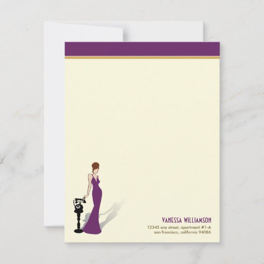 Retro Diva Custom Flat Note-kaarten (paars) Notitiekaartje (Voorkant)