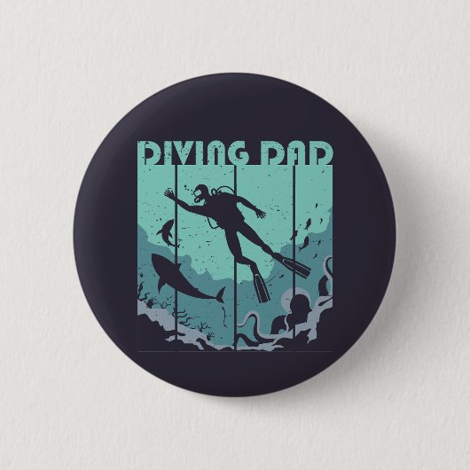 Retro Diving Dad Scuba Diver Vader Ronde Button 5,7 Cm (Voorkant)