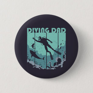  Retro Diving Dad Scuba Diver Vader Ronde Button 5,7 Cm