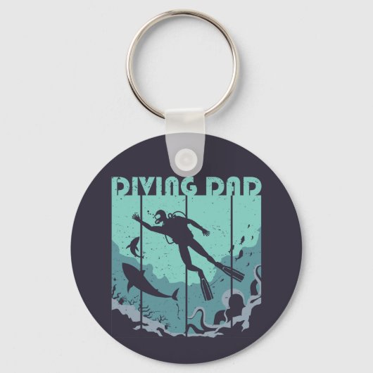  Retro Diving Dad Scuba Diver Vader Sleutelhanger (Voorkant)