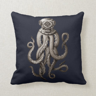 Retro Diving Suit Octopus Grafisch Ontwerp Kussen