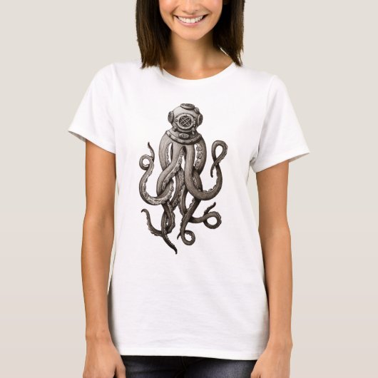 Retro Diving Suit Octopus Grafisch Ontwerp T-shirt (Voorkant)