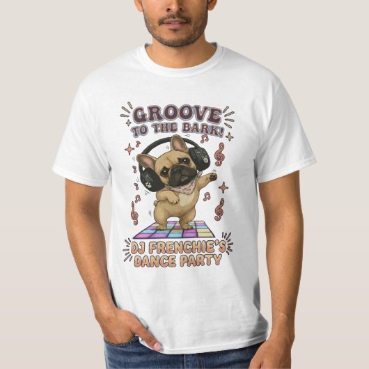 Retro DJ Frenchie Dance Party Grafisch T-shirt (Voorkant)