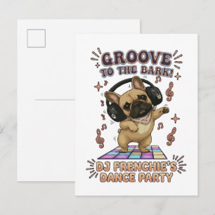 Retro DJ Frenchie Dance Party Grafisch Uitnodiging Briefkaart