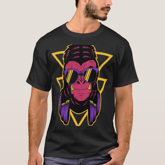 Retro DJ Gorilla met Hoofdtelefoon Silverback Monk T-shirt (Voorkant)