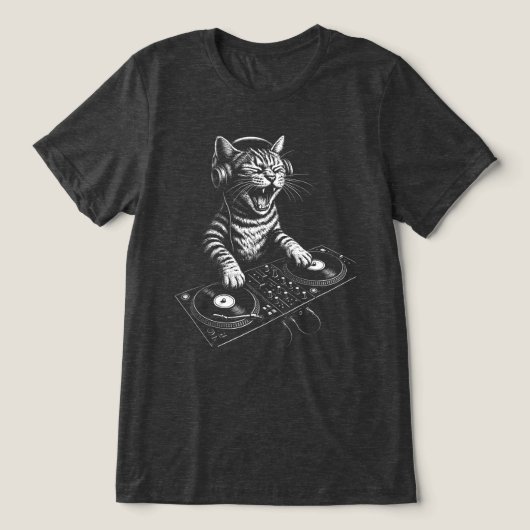 Retro DJ Kat Krabbend aan Vinyl Tri-Blend Shirt (Design voorkant)