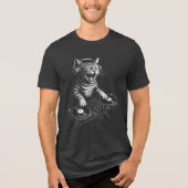 Retro DJ Kat Krabbend aan Vinyl Tri-Blend Shirt (Voorkant)