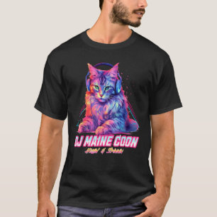 Retro DJ Maine Coon Cat Hoofdtelefoon Muziek Chill T-shirt