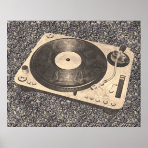 Retro DJ Platenspeler Grunge Poster