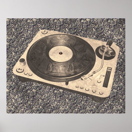 Retro DJ Platenspeler Grunge Poster (Voorkant)