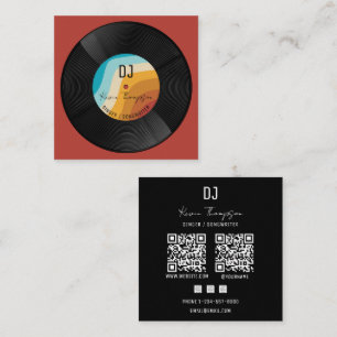 Retro Djing Moderne Muziek DJ Vinyl Muzikant Vierkante Visitekaartje