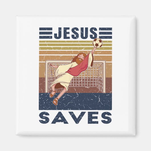 Retro Doelman Jezus Slaat Voetbaldoel Magneet (Voorkant)