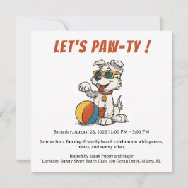 Retro Dog Beach Party Invitation –  Cartoon Save The Date