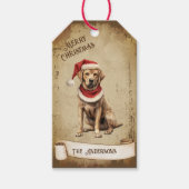 Retro Dog met Rood Kerst Pet Cadeaulabel (Voorkant)