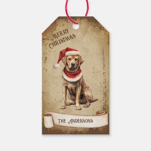 Retro  Dog met Rood Kerst Pet Cadeaulabel (Voorkant)