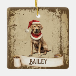 Retro  Dog met Rood Kerst Pet Keramisch Ornament