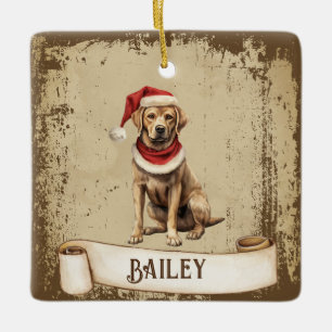 Retro Dog met Rood Kerst Pet Keramisch Ornament