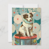 Retro Dog op trommel Happy Birthday Kaart (Voorkant)