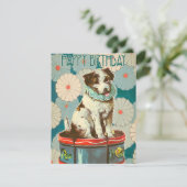 Retro Dog op trommel Happy Birthday Kaart (Staand voorkant)