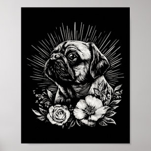 Retro Dog Pug Lover Tattoo Stijl _1 Poster