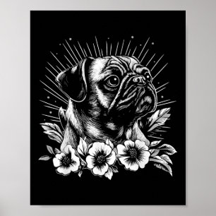 Retro Dog Pug Lover Tattoo Stijl Poster