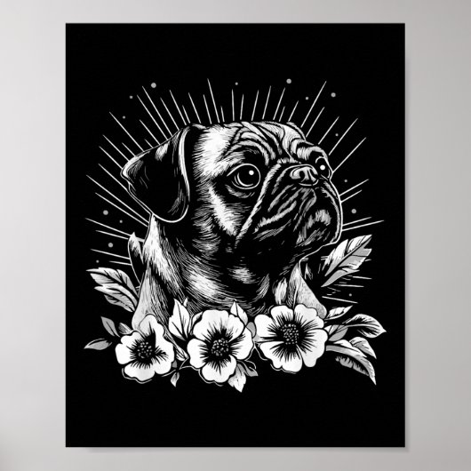 Retro Dog Pug Lover Tattoo Stijl Poster (Voorkant)