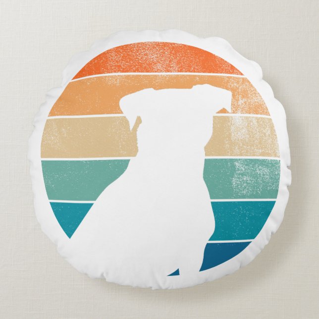 Retro Dog Silhouette Pillow –  Pet Lover Rond Kussen (Voorkant)