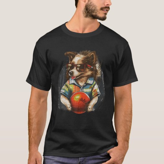  Retro Dog speelt Bowl Bowler Pupp T-shirt (Voorkant)