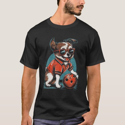 Retro Dog speelt Bowl Bowler Pupp T-shirt (Voorkant)