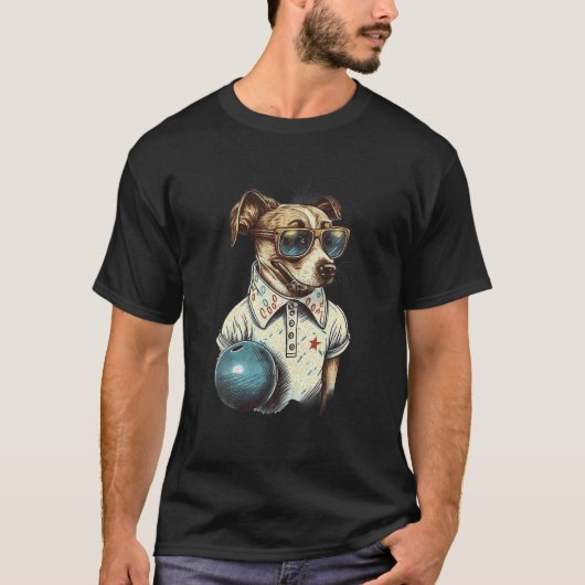 Retro Dog speelt Bowl Bowler Pupp T-shirt (Voorkant)
