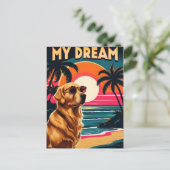 Retro Dog Sunglasses Vintage Sunset Beach Aankondigingskaart (Staand voorkant)