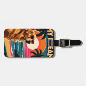 Retro Dog Sunglasses Vintage Sunset Beach Bagagelabel (Voorkant horizontaal)