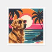 Retro Dog Sunglasses Vintage Sunset Beach  Servet (Voorkant)