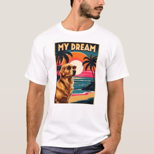Retro Dog Sunglasses Vintage Sunset Beach  T-shirt (Voorkant)
