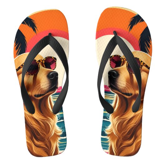 Retro Dog Sunglasses Vintage Sunset Beach  Teenslippers (Voetbed)