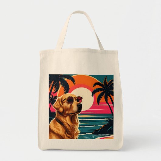 Retro Dog Sunglasses Vintage Sunset Beach  Tote Bag (Voorkant)